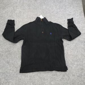 Polo Ralph Lauren Sweater Mens Small Half‎ Zip Black Blue Pony Cotton Pullover E